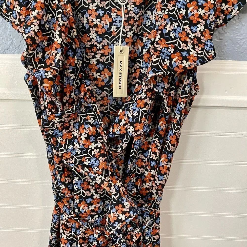 Max Studio Patterned Ruffle Midi Wrap Dress - Picture 4 of 5